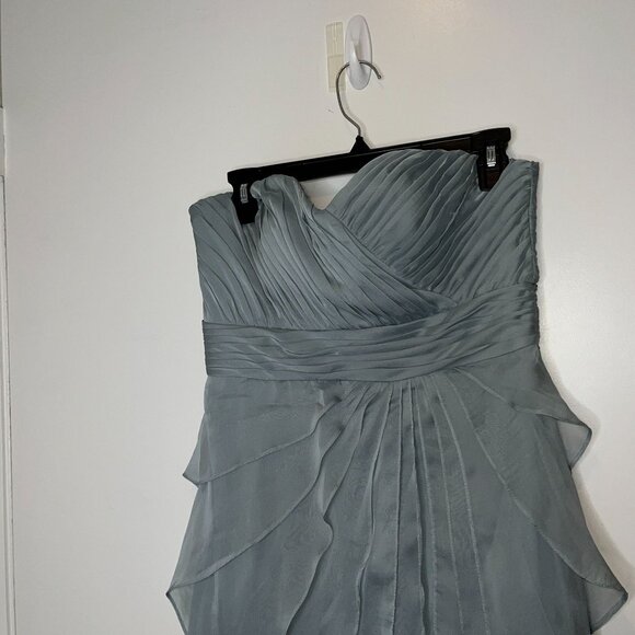 Adrianna Papell Strapless Blue Chiffon Ruffle  Dress Womes 14 - Picture 3 of 12
